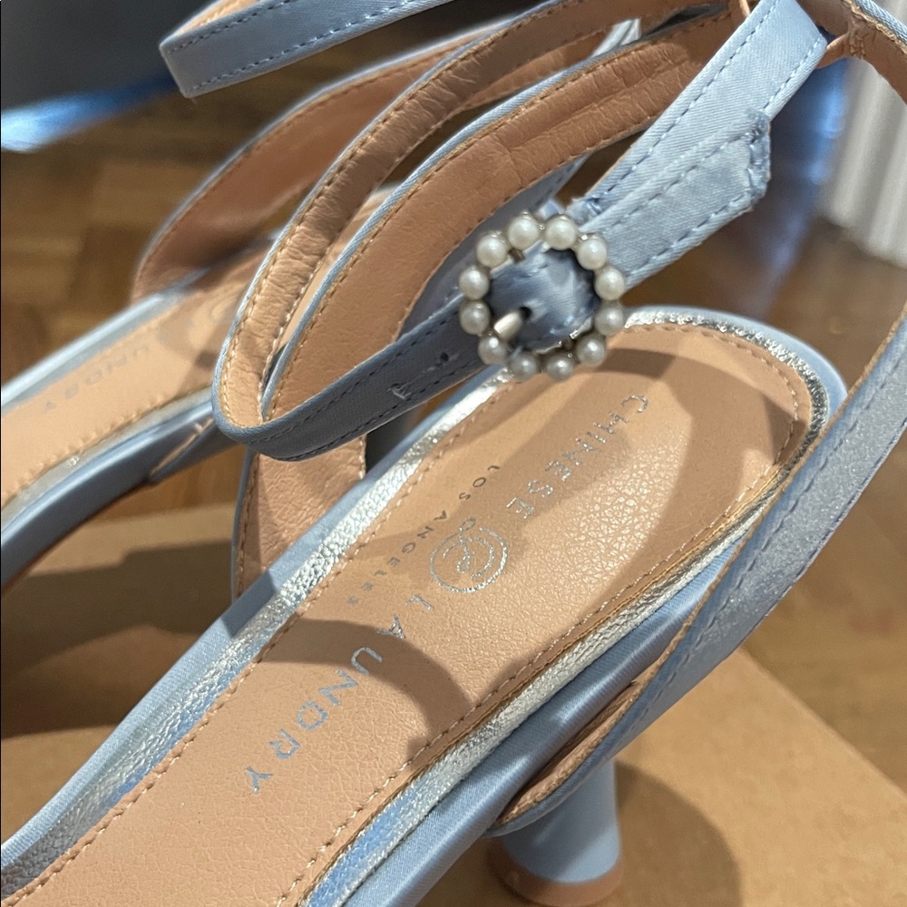 Chinese Laundry Blue Satin Heels with Pearl Embellishments Jovie Sandal Size 11 - Picture 3 of 7